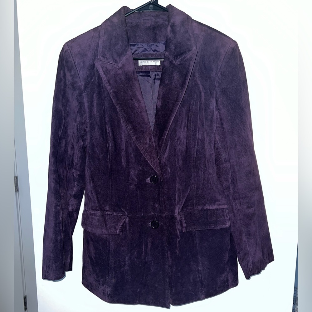 A Lord & Taylor Leather Suede Jacket. Purple, size medium.